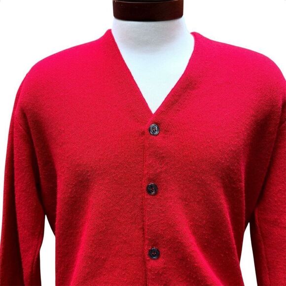 Vintage 70s The Fox Collection XL Lipstick Red Cardigan Sweater Mr. Rogers - Picture 2 of 9